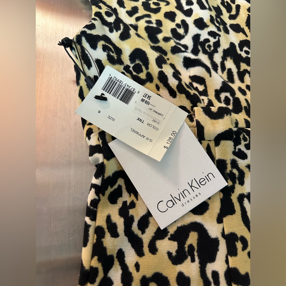 Calvin Klein Animal Print Dress in Black and Tan - Picture 5 of 7